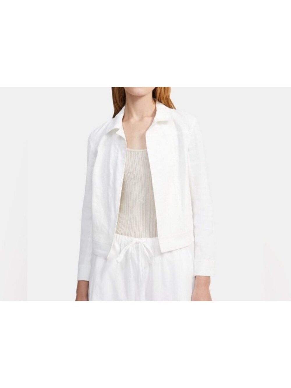 Theory Womens Sz Medium White Shrunken Jean Jacket Linen Blend
